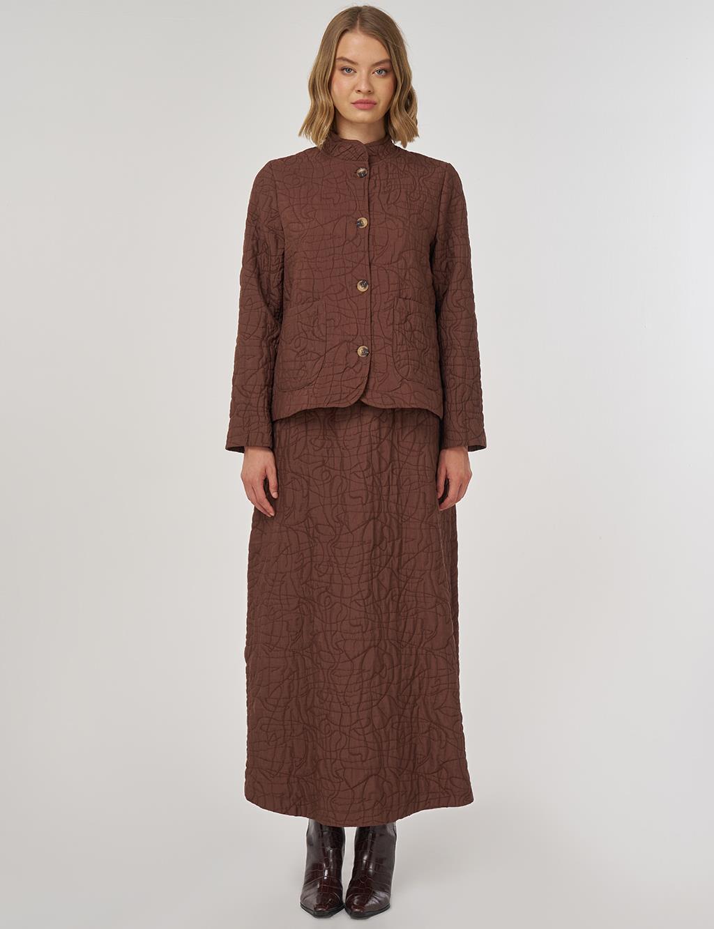 Embossed Pattern Two-Piece Set Brown 