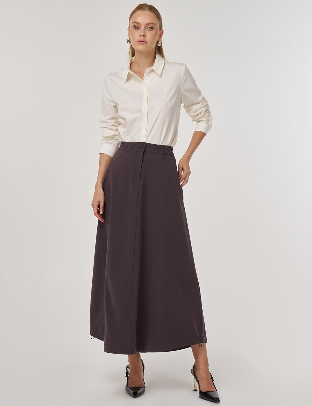 Yüksek Bel Çan Etek Koyu Kahve 