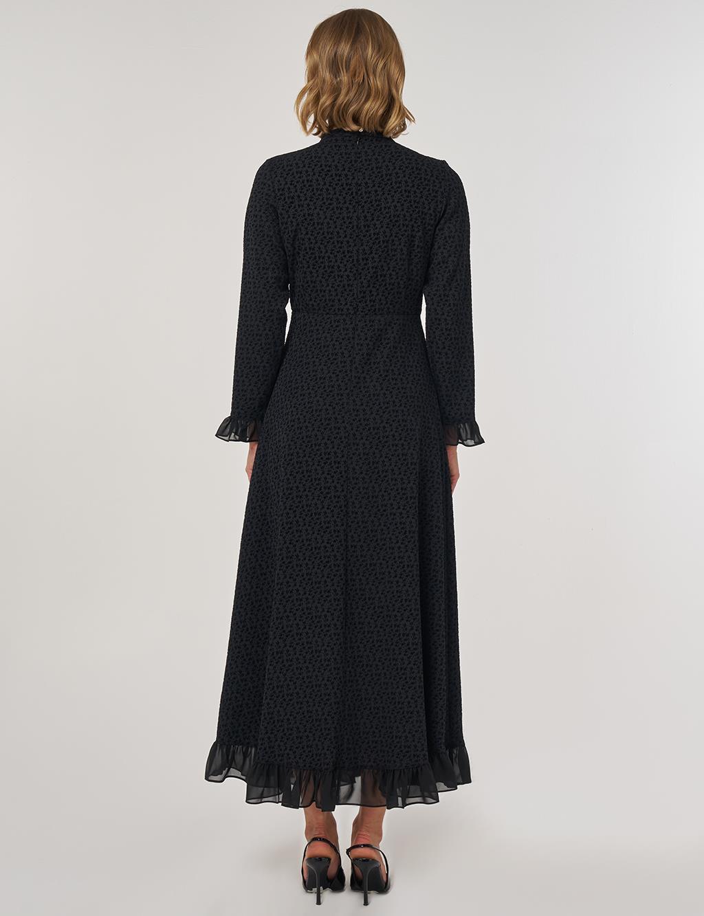 Ruffle Detailed Chic Dress Black