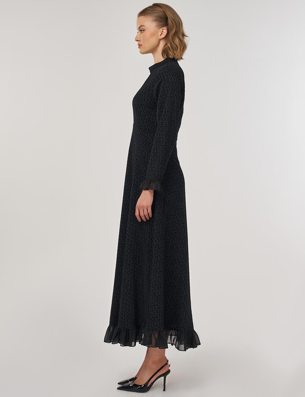 Ruffle Detailed Chic Dress Black