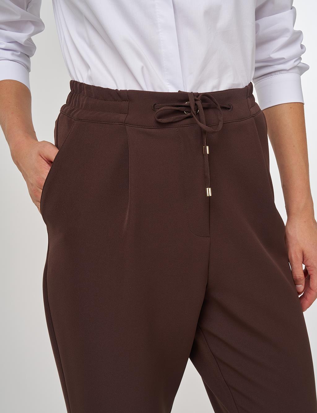 Duble Paça Pileli Pantolon Koyu Kahve