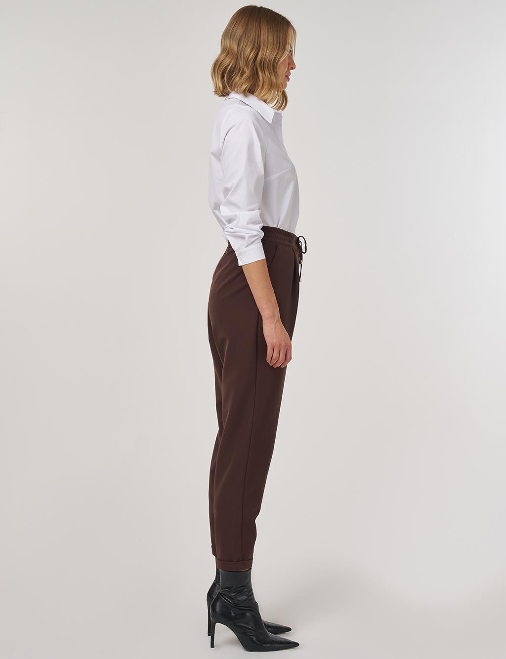 Duble Paça Pileli Pantolon Koyu Kahve