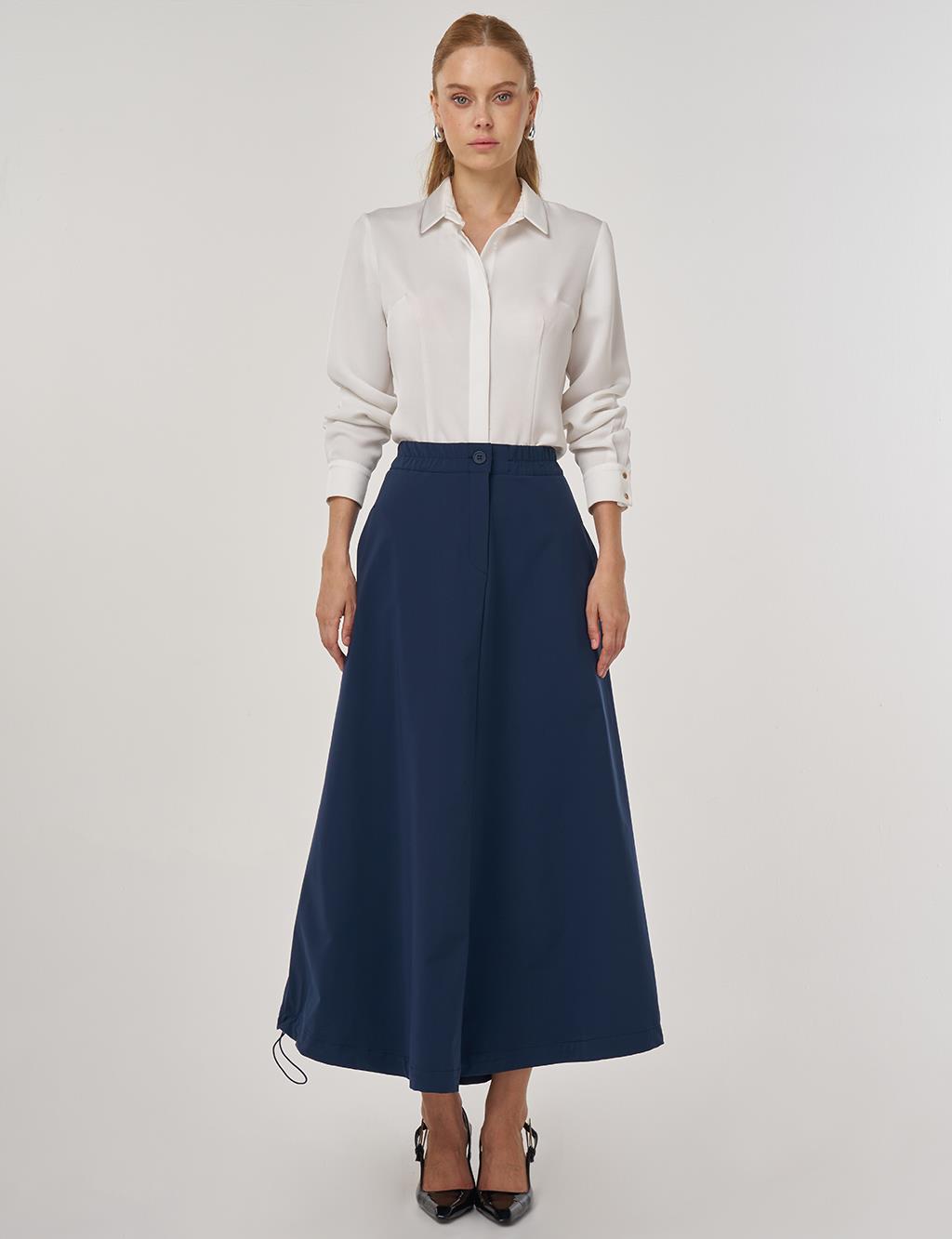 Yüksek Bel Çan Etek Koyu Lacivert 