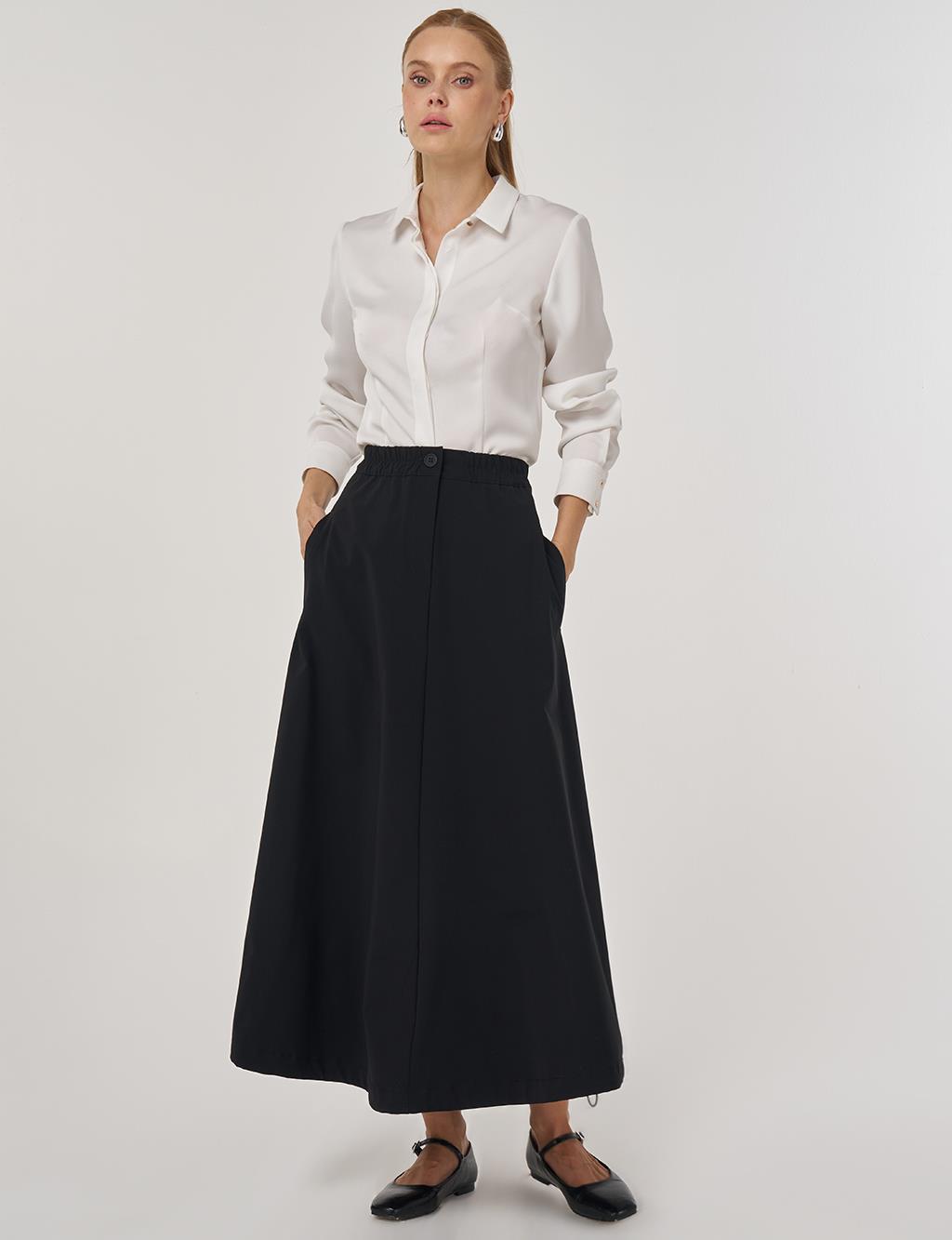 Yüksek Bel Çan Etek Siyah 