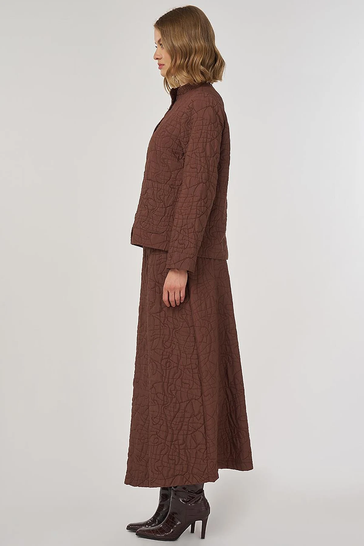 Embossed Pattern Two-Piece Set Brown 