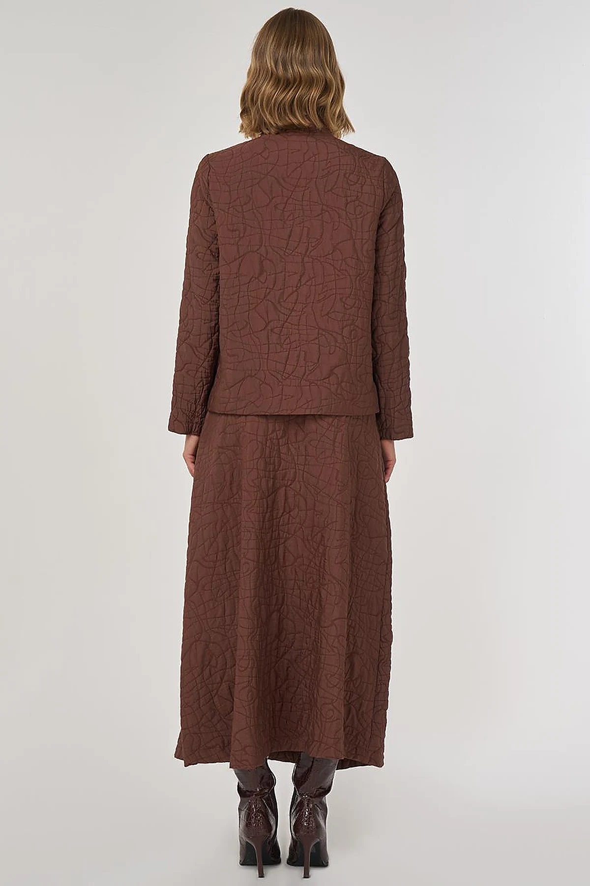 Embossed Pattern Two-Piece Set Brown 