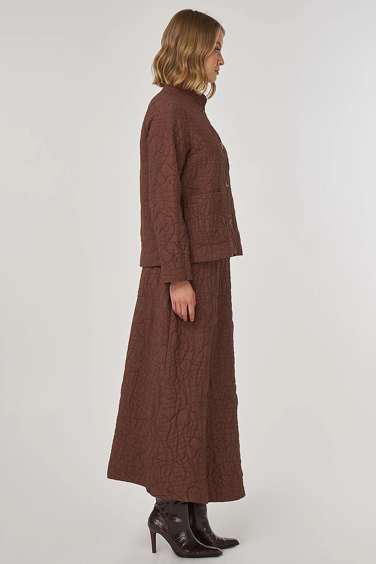 Embossed Pattern Two-Piece Set Brown 