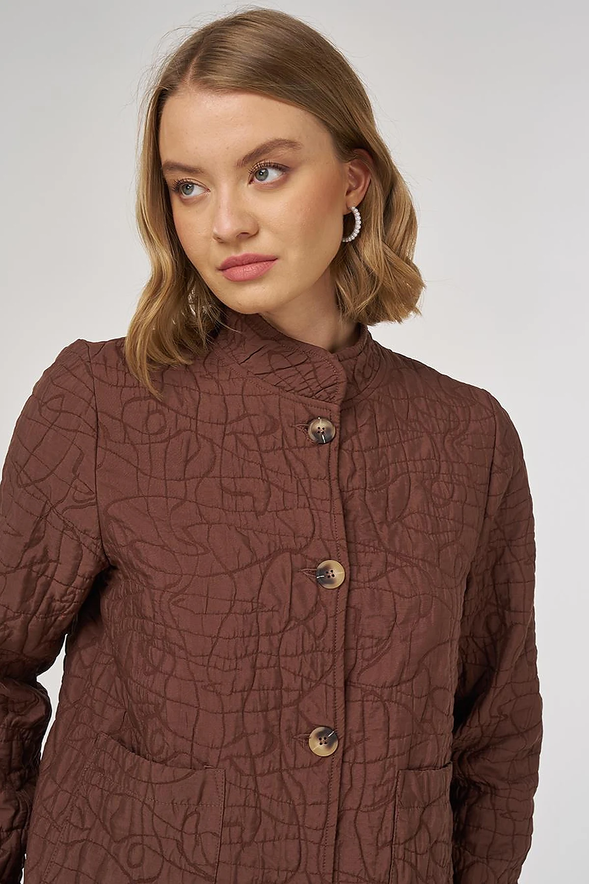 Embossed Pattern Two-Piece Set Brown 