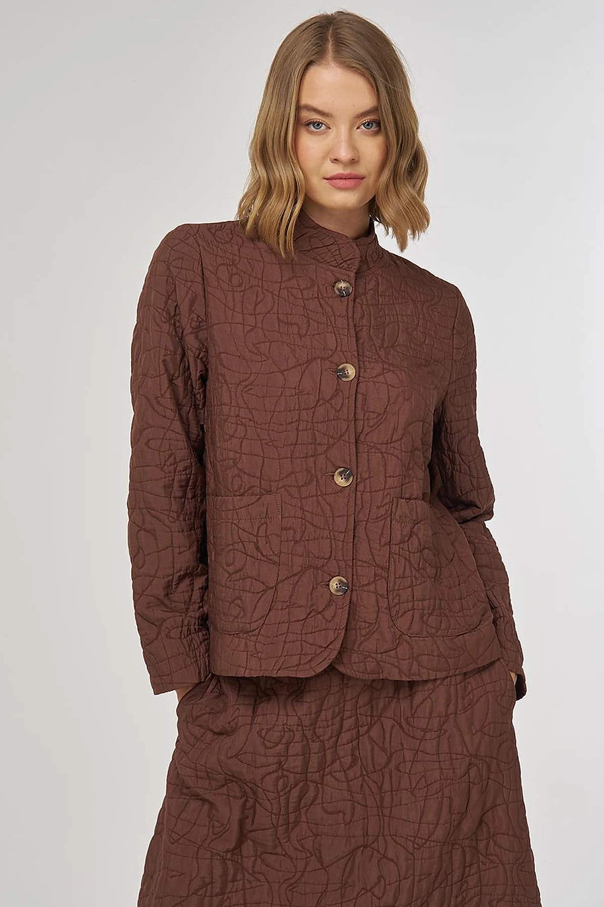 Embossed Pattern Two-Piece Set Brown 