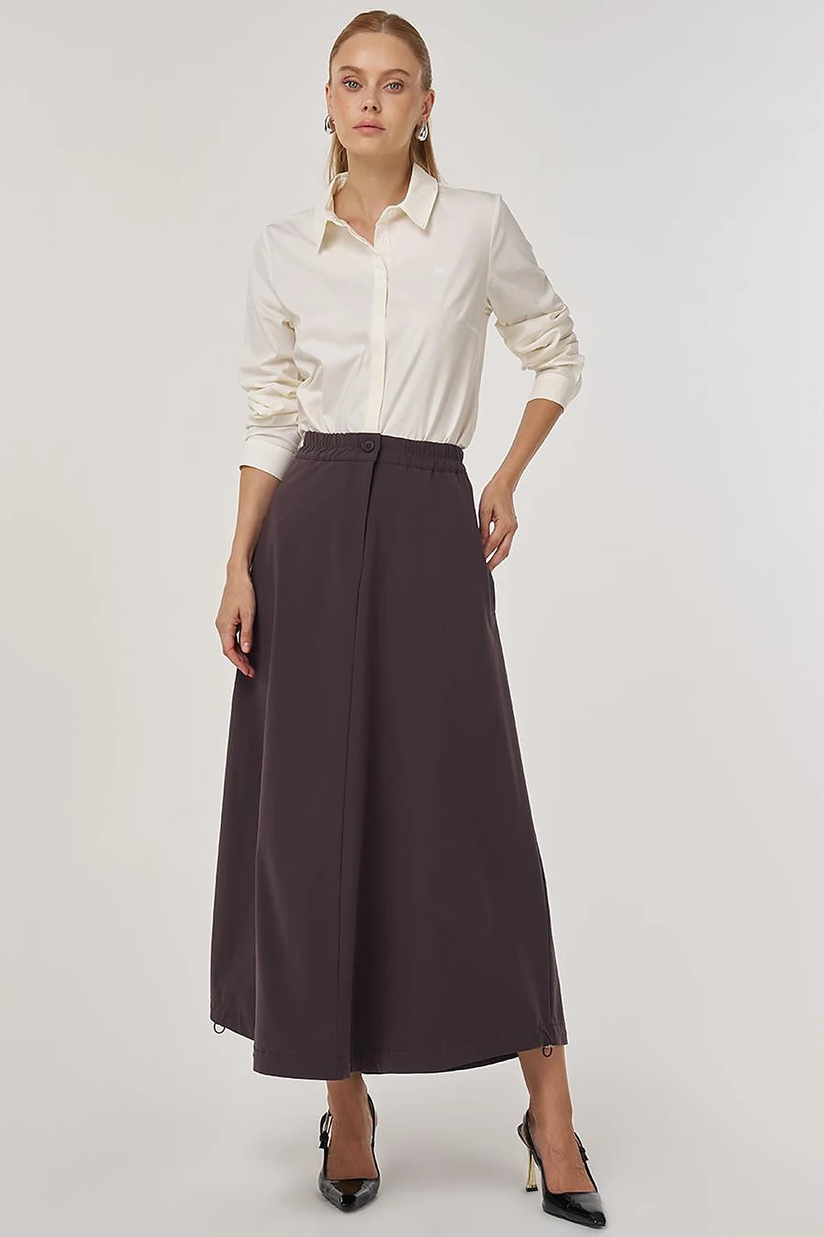 High Waist Flared Skirt Dark Brown