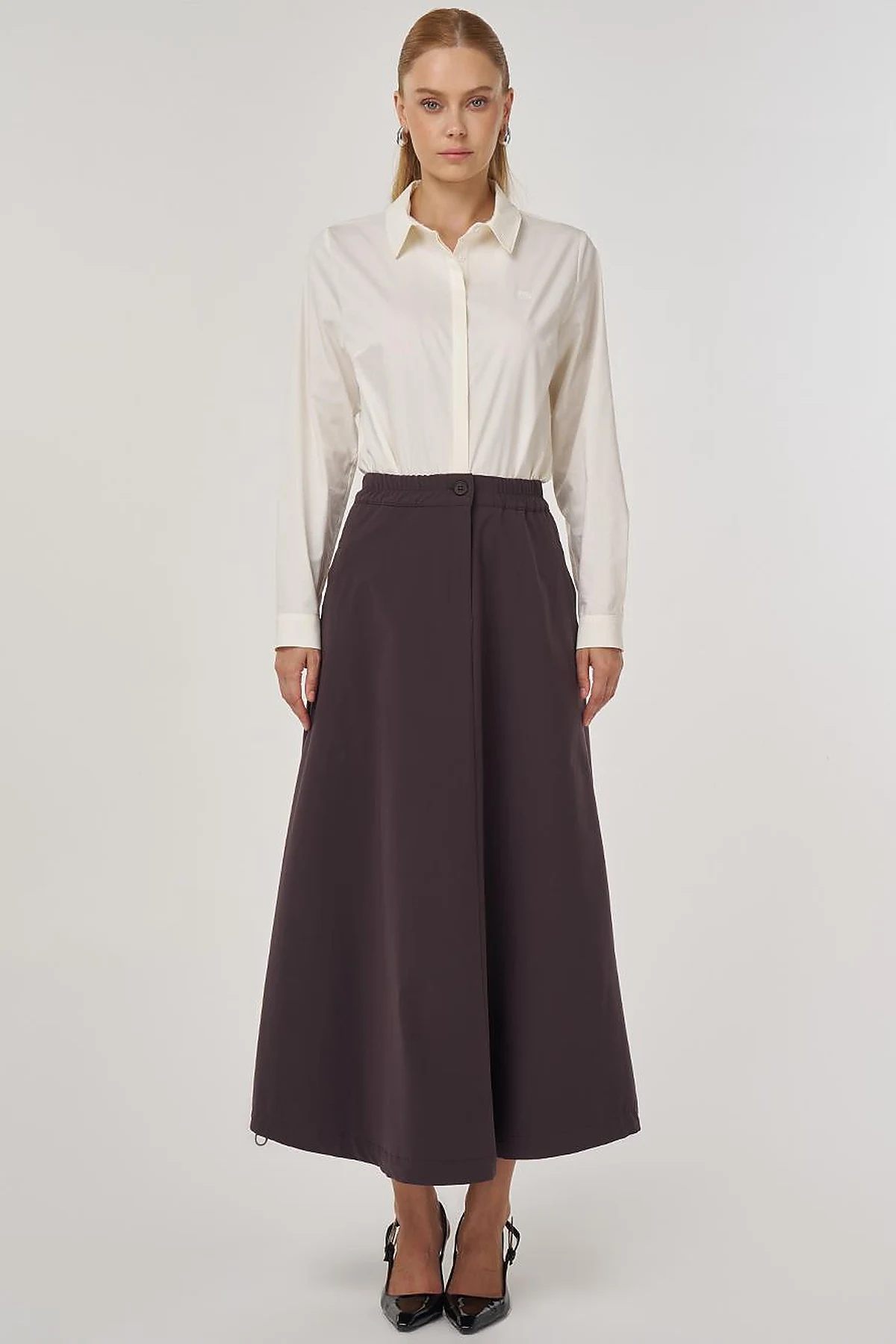 High Waist Flared Skirt Dark Brown