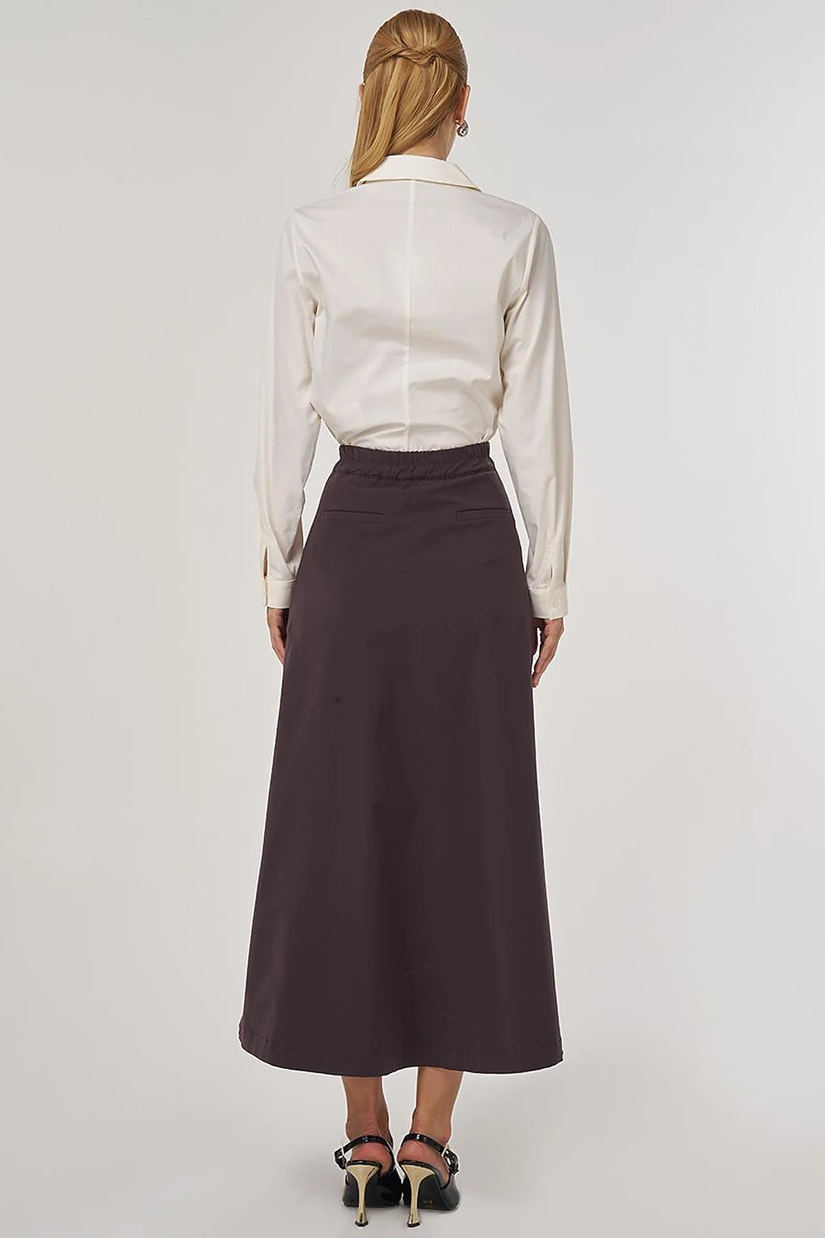 High Waist Flared Skirt Dark Brown