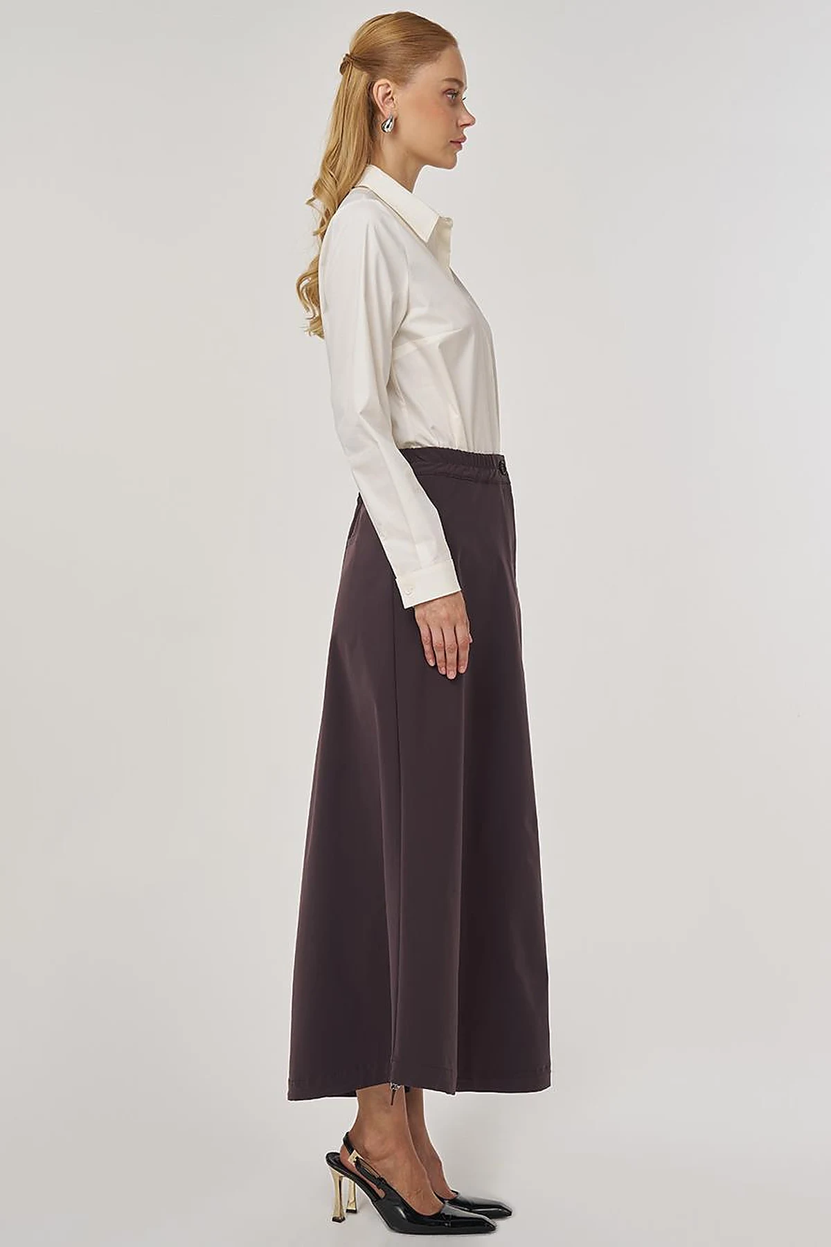 High Waist Flared Skirt Dark Brown