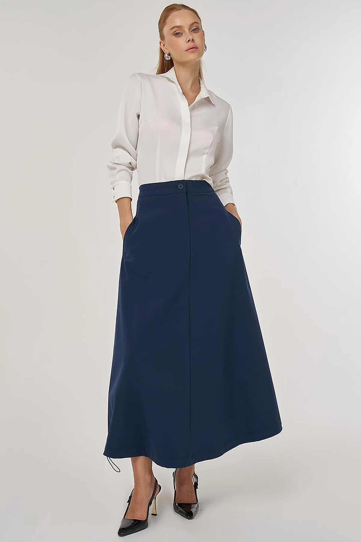 High Waist Flared Skirt Dark Navy