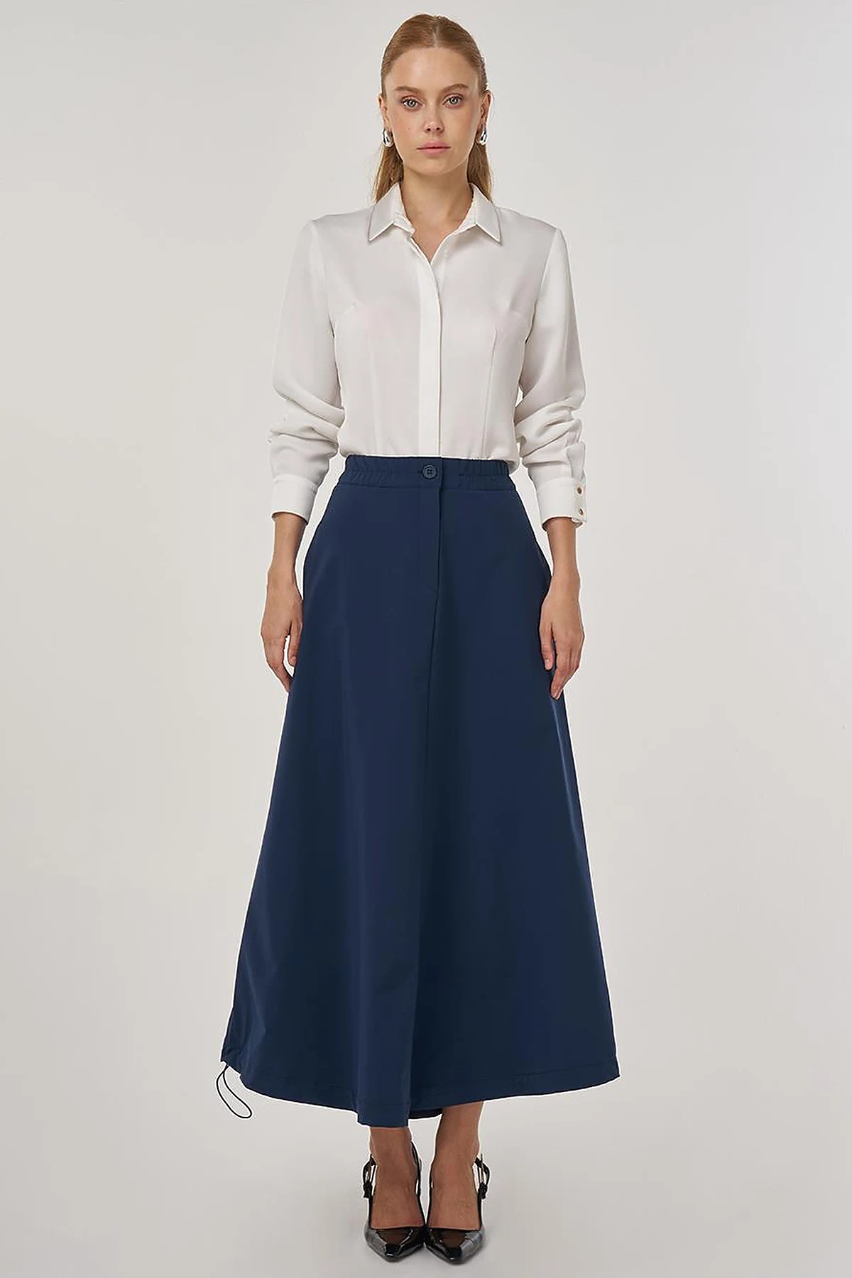 High Waist Flared Skirt Dark Navy
