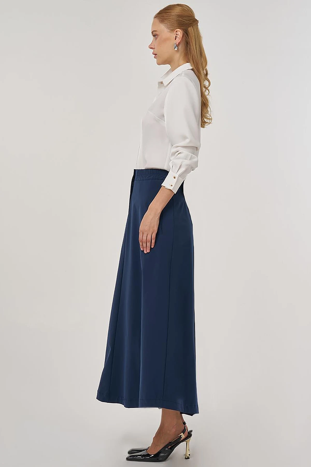 High Waist Flared Skirt Dark Navy