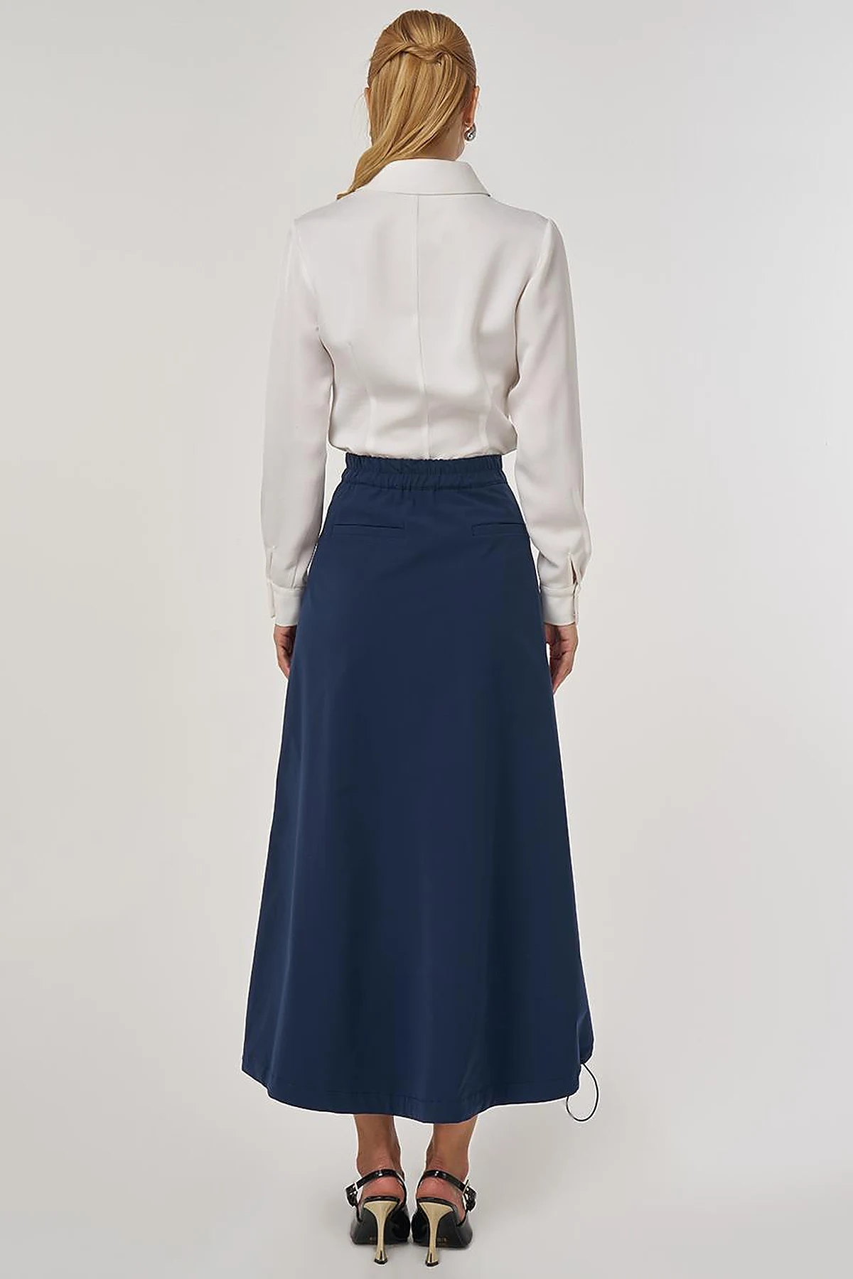 High Waist Flared Skirt Dark Navy