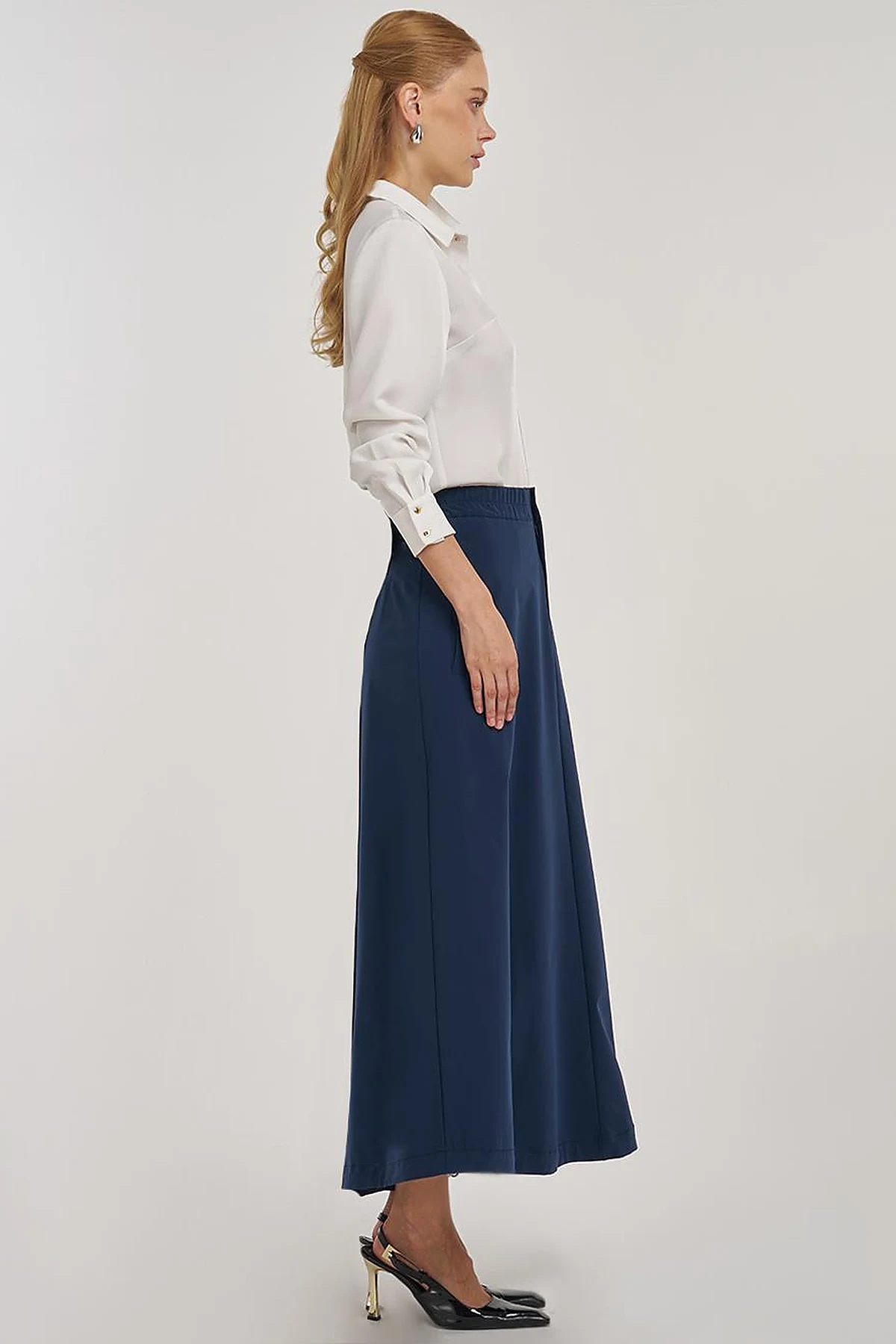High Waist Flared Skirt Dark Navy