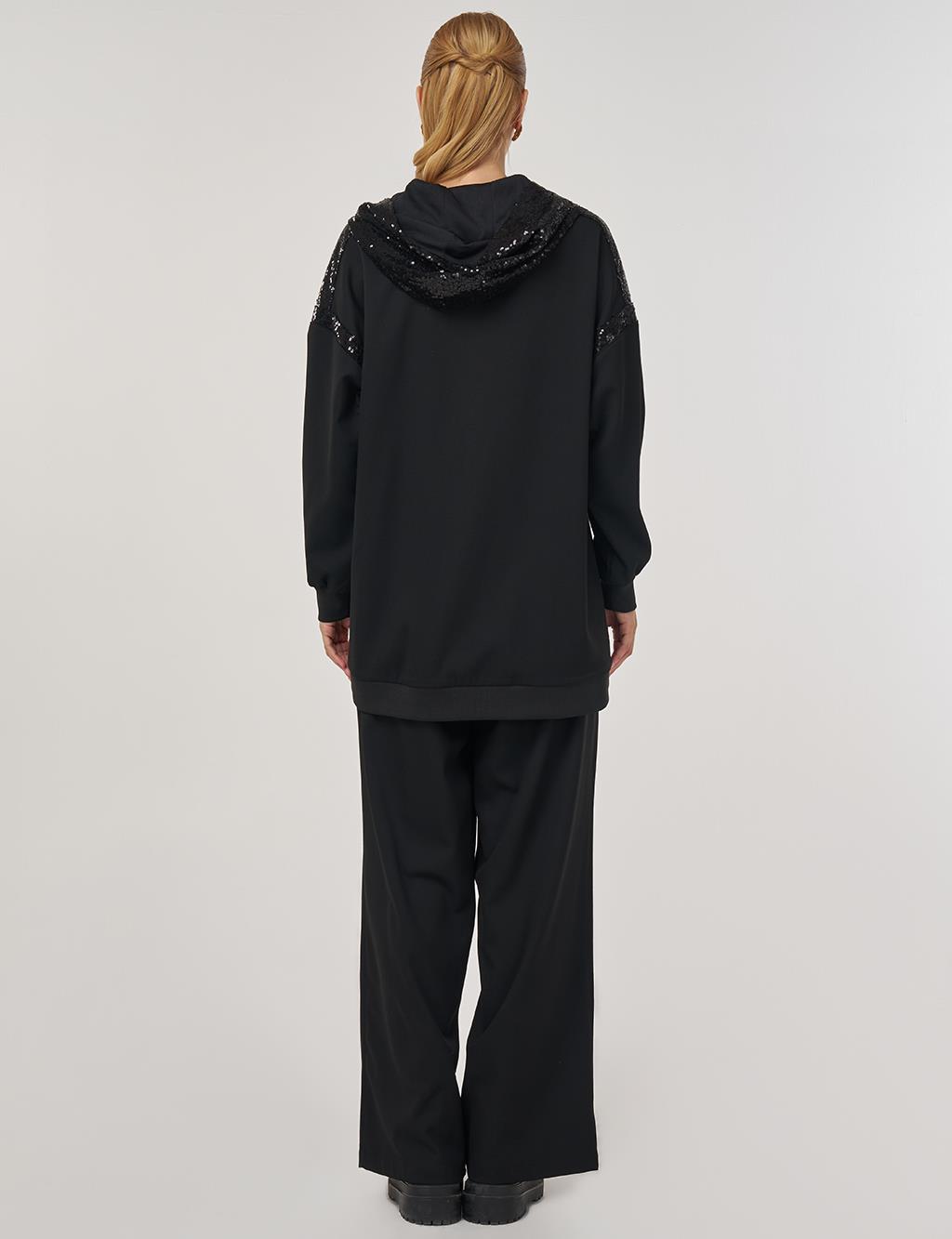 Sequin Garnished Two-Piece Suit Black