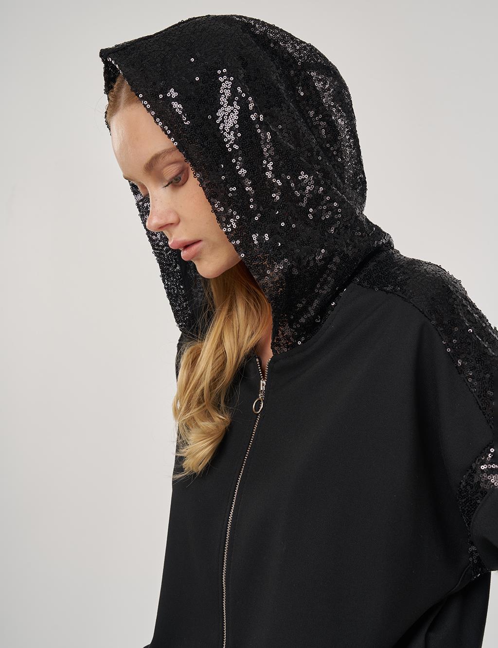 Sequin Garnished Two-Piece Suit Black