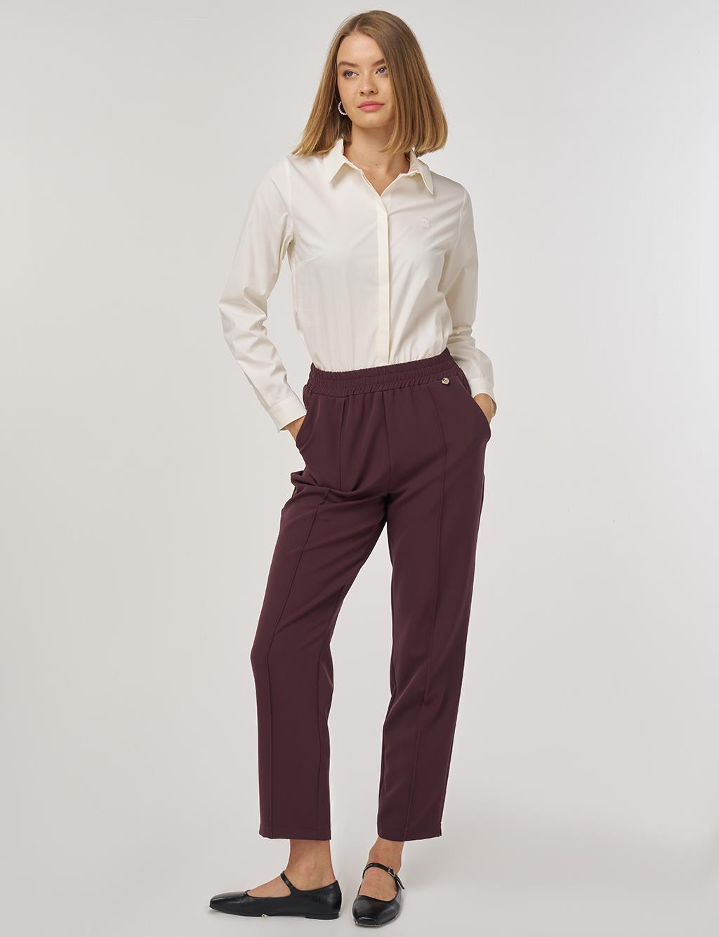 Cep Detaylı Klasik Pantolon Koyu Bordo