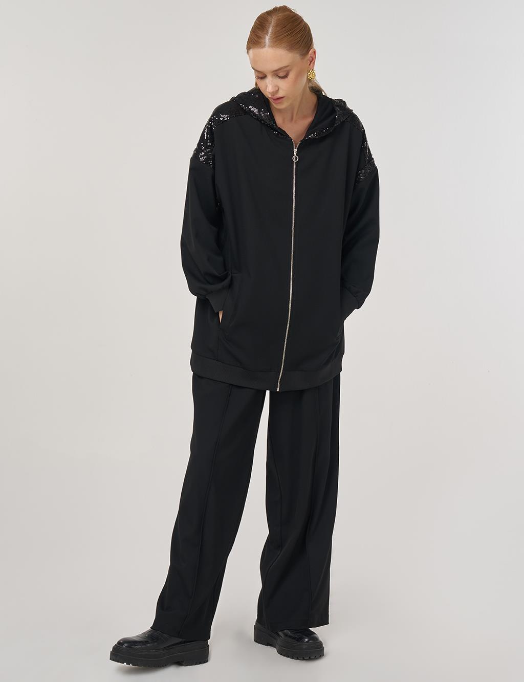 Sequin Garnished Two-Piece Suit Black