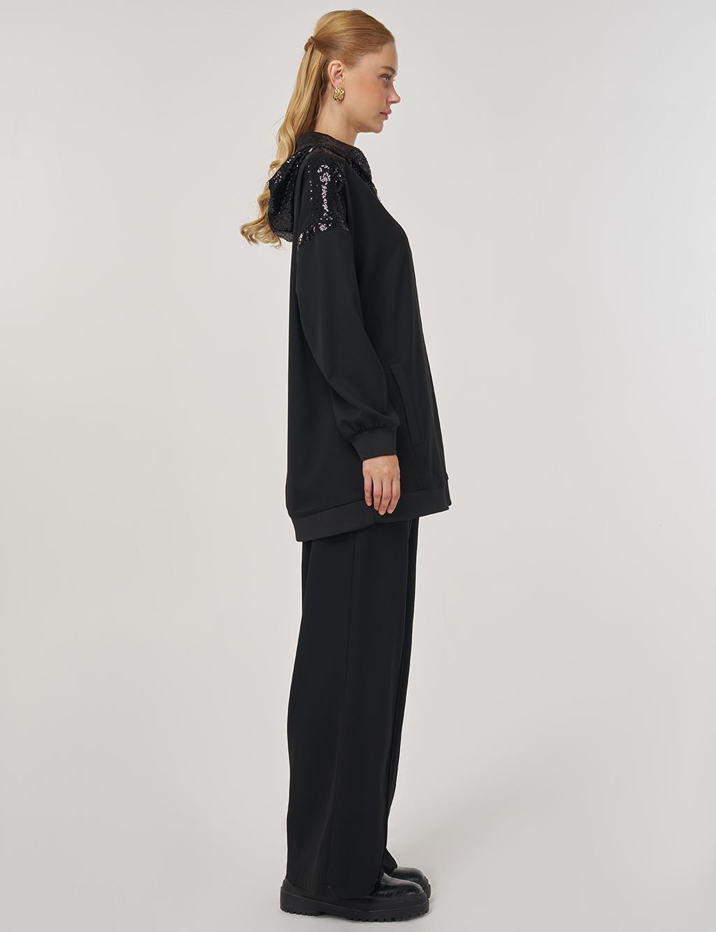 Sequin Garnished Two-Piece Suit Black