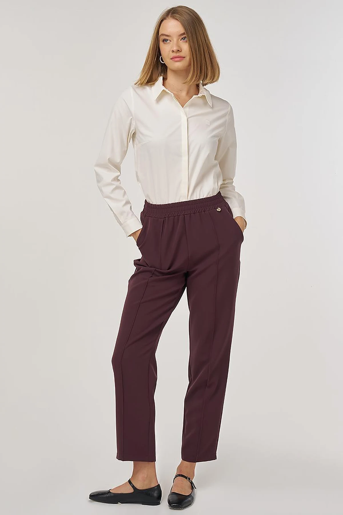 Pocket-Detail Classic Trousers Dark Burgundy