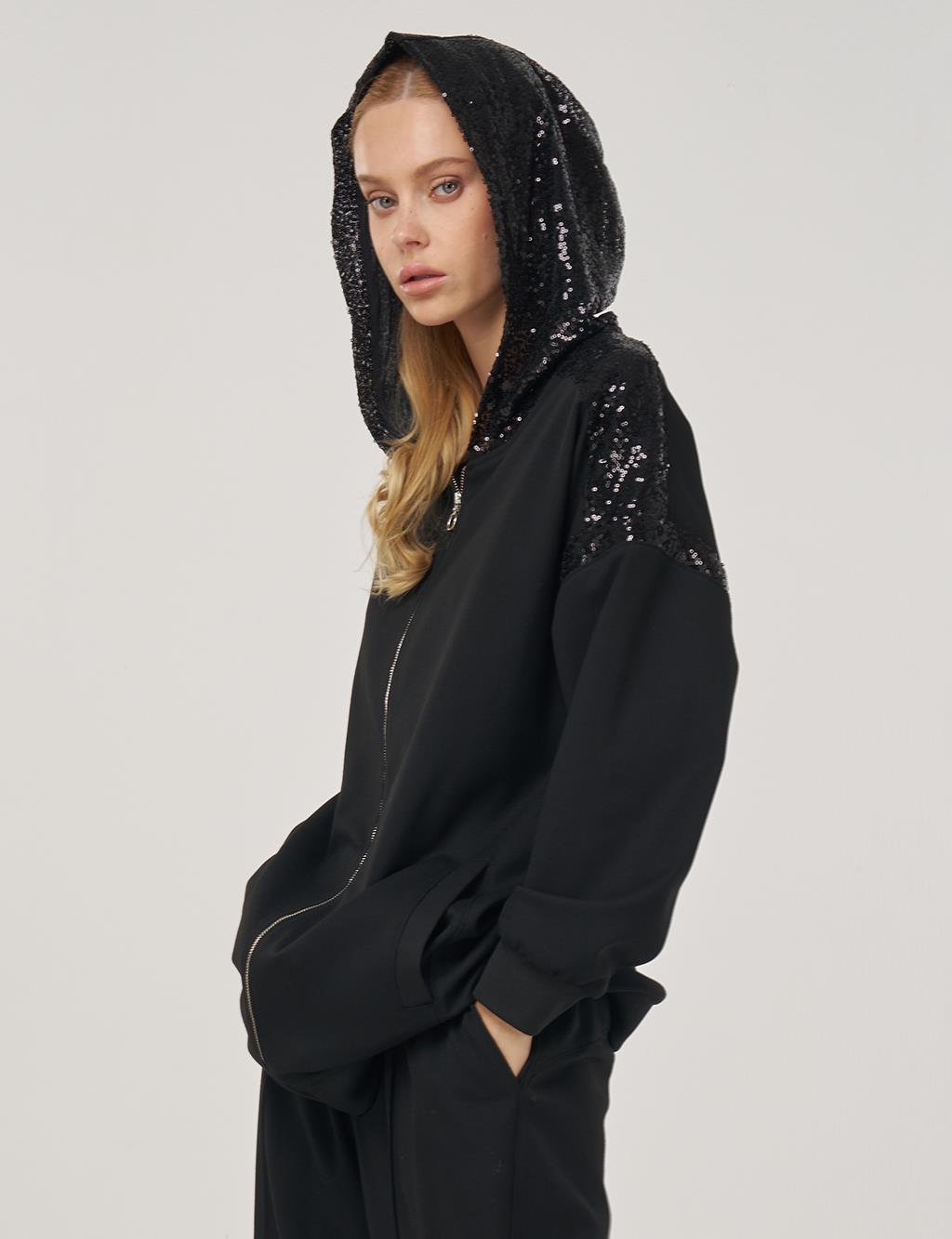 Sequin Garnished Two-Piece Suit Black