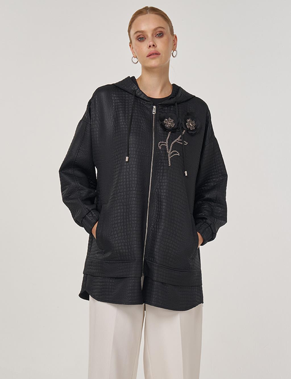 İşlemeli Sweatshirt Siyah 