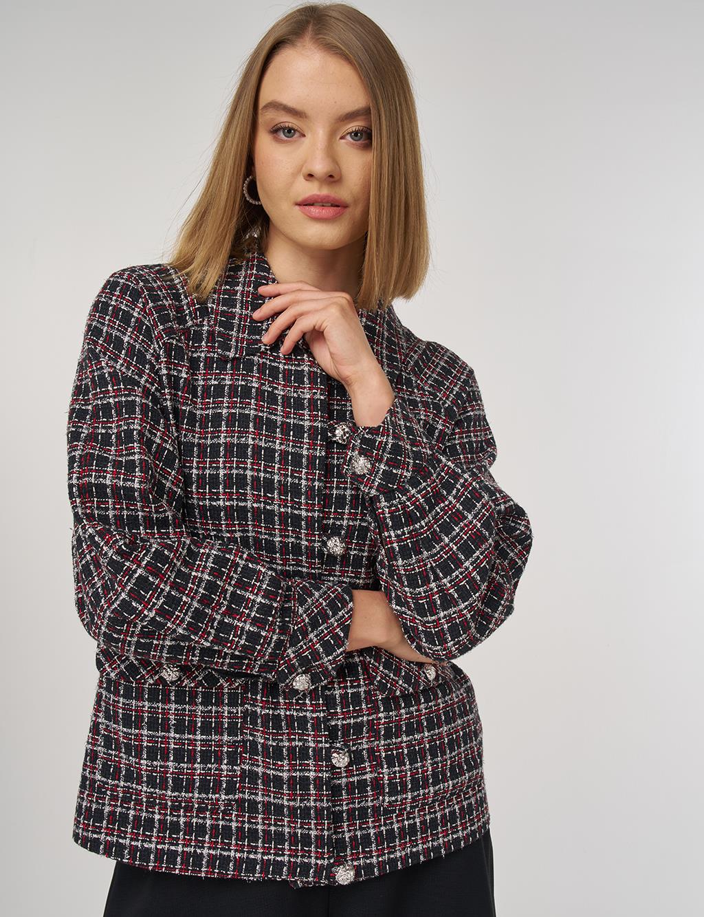 Pocket-Detail Tweed Jacket in Black