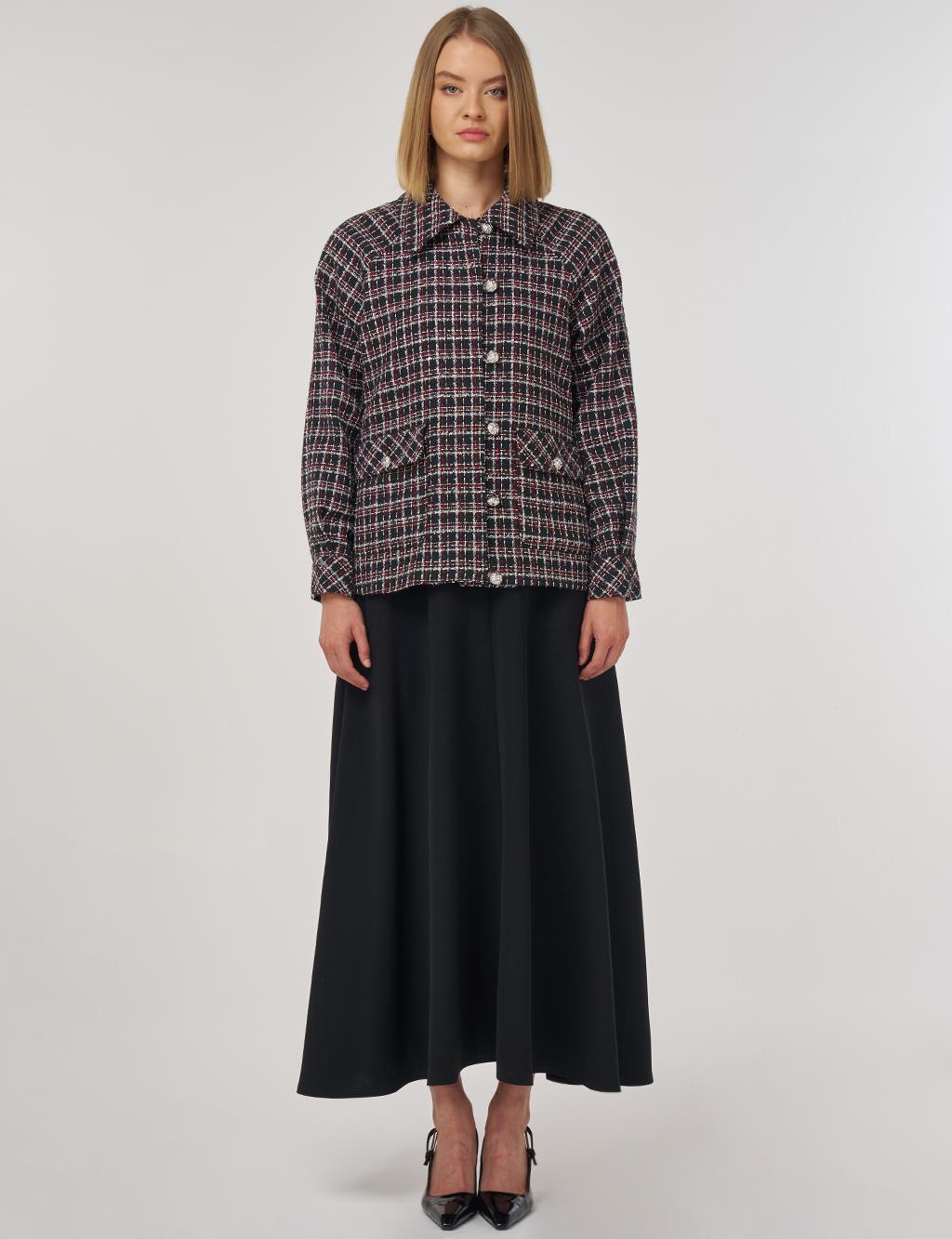 Pocket-Detail Tweed Jacket in Black