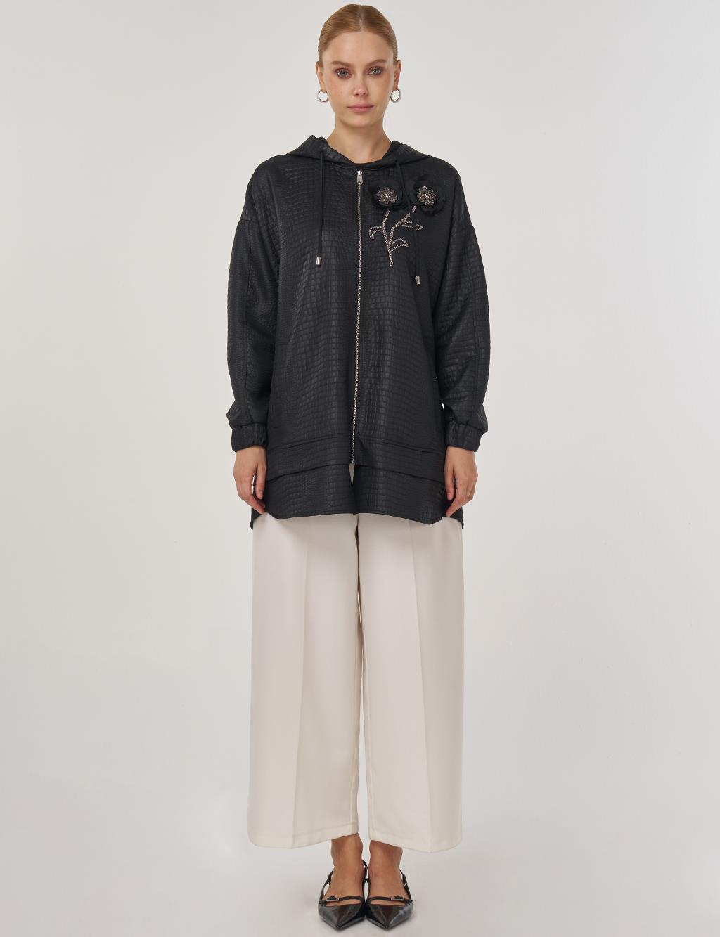İşlemeli Sweatshirt Siyah 