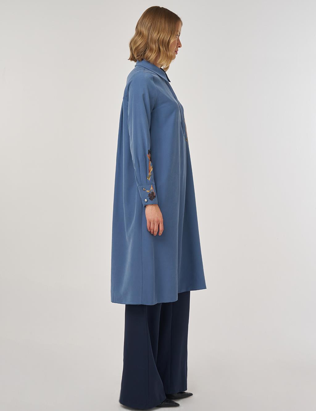 Floral Baskılı Rayon Tunik İndigo 