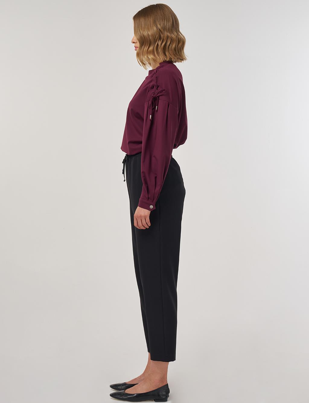 Relaxed Elastic Waist Trousers in Black