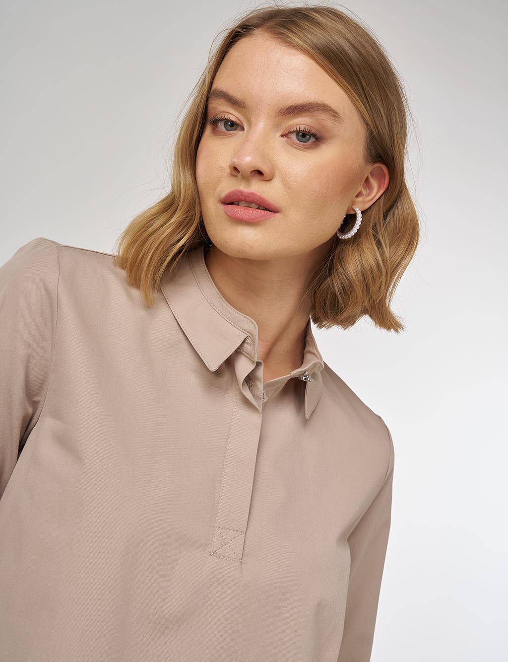 100% Cotton Blouse with Collar in Mink