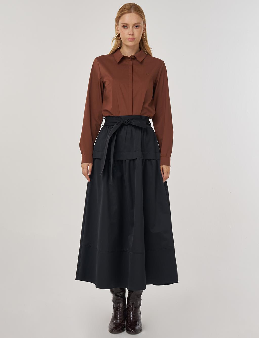 Belted A-Line Skirt in Black