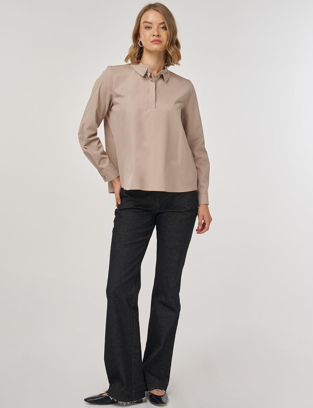 100% Cotton Blouse with Collar in Mink