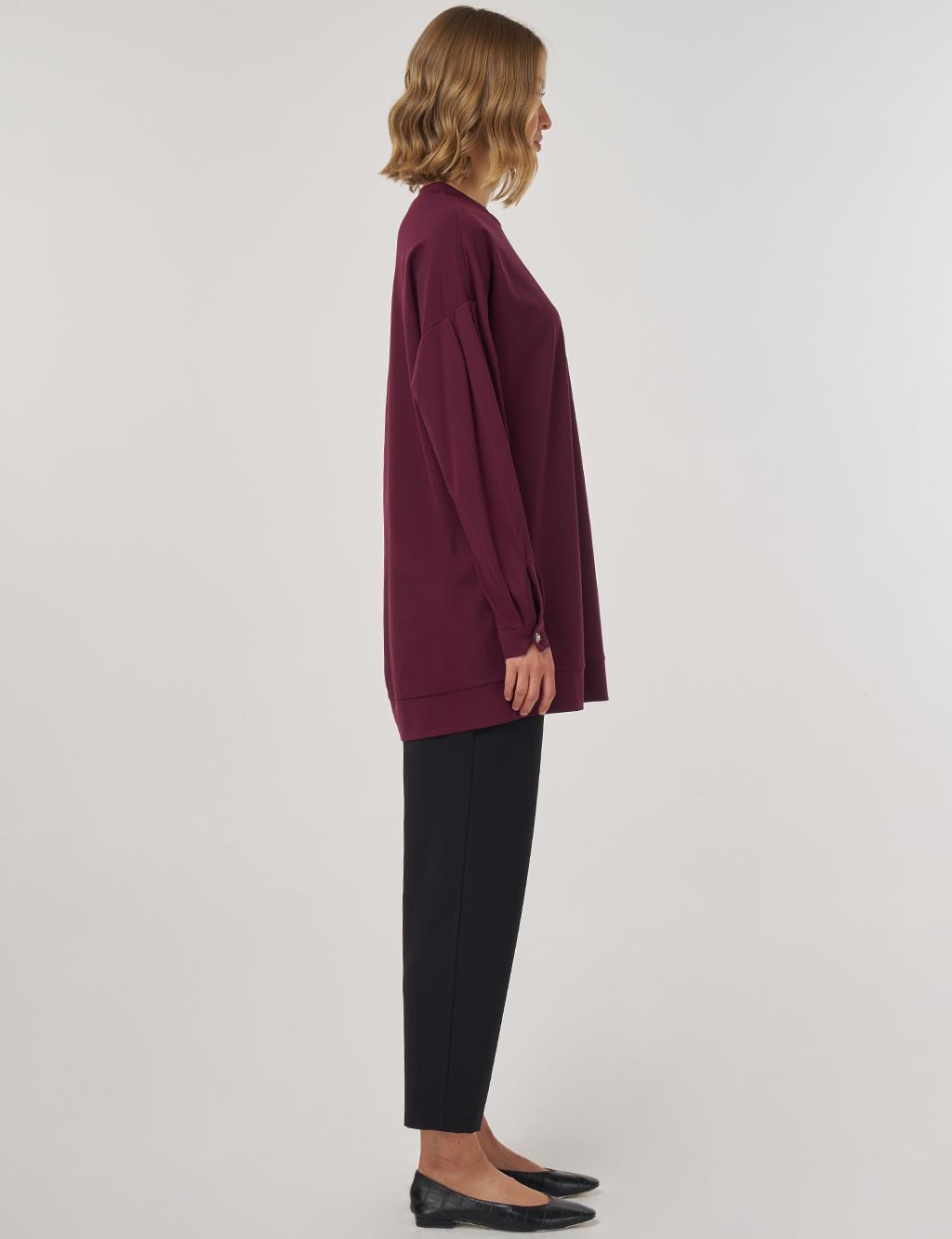 Omzu Bağcıklı Sweatshirt Koyu Bordo