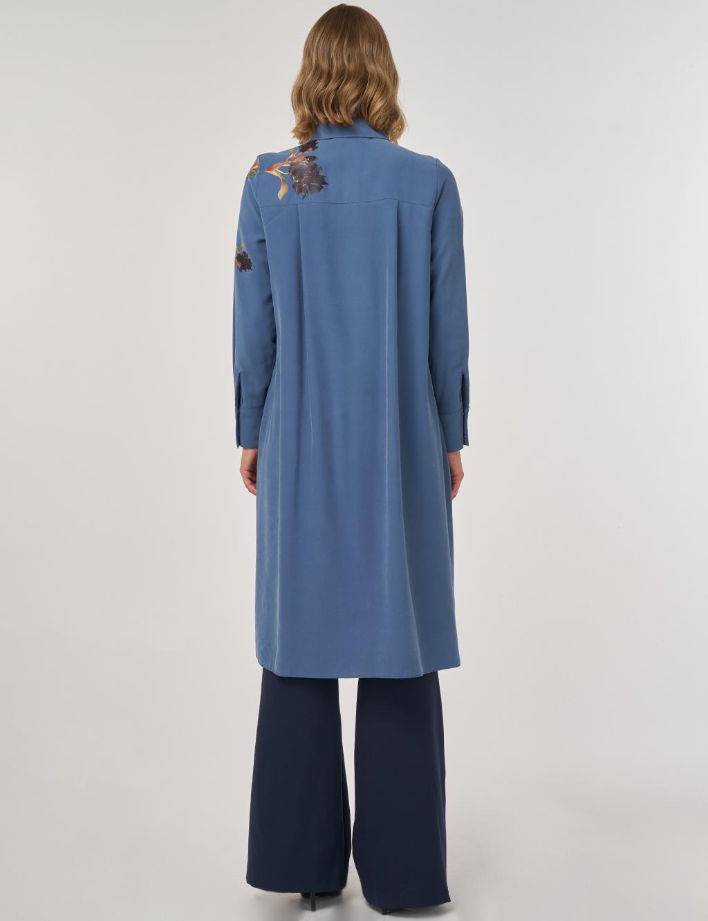 Floral Baskılı Rayon Tunik İndigo 