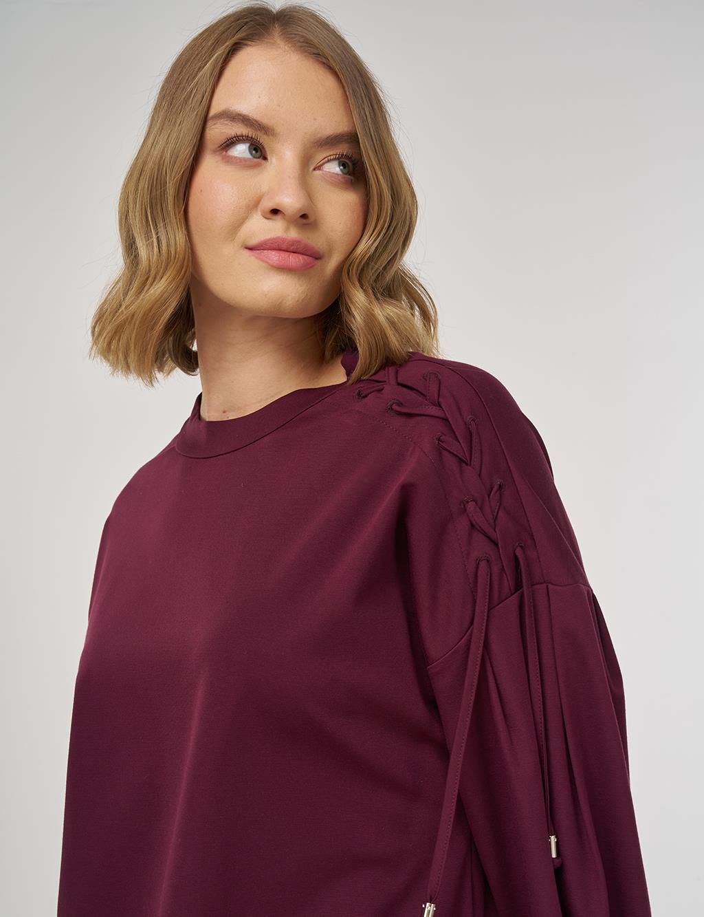 Omzu Bağcıklı Sweatshirt Koyu Bordo