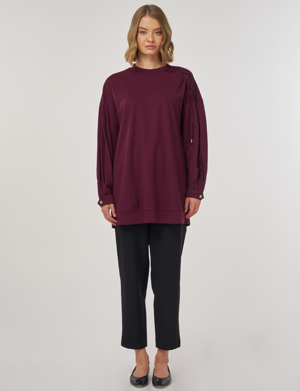 Omzu Bağcıklı Sweatshirt Koyu Bordo