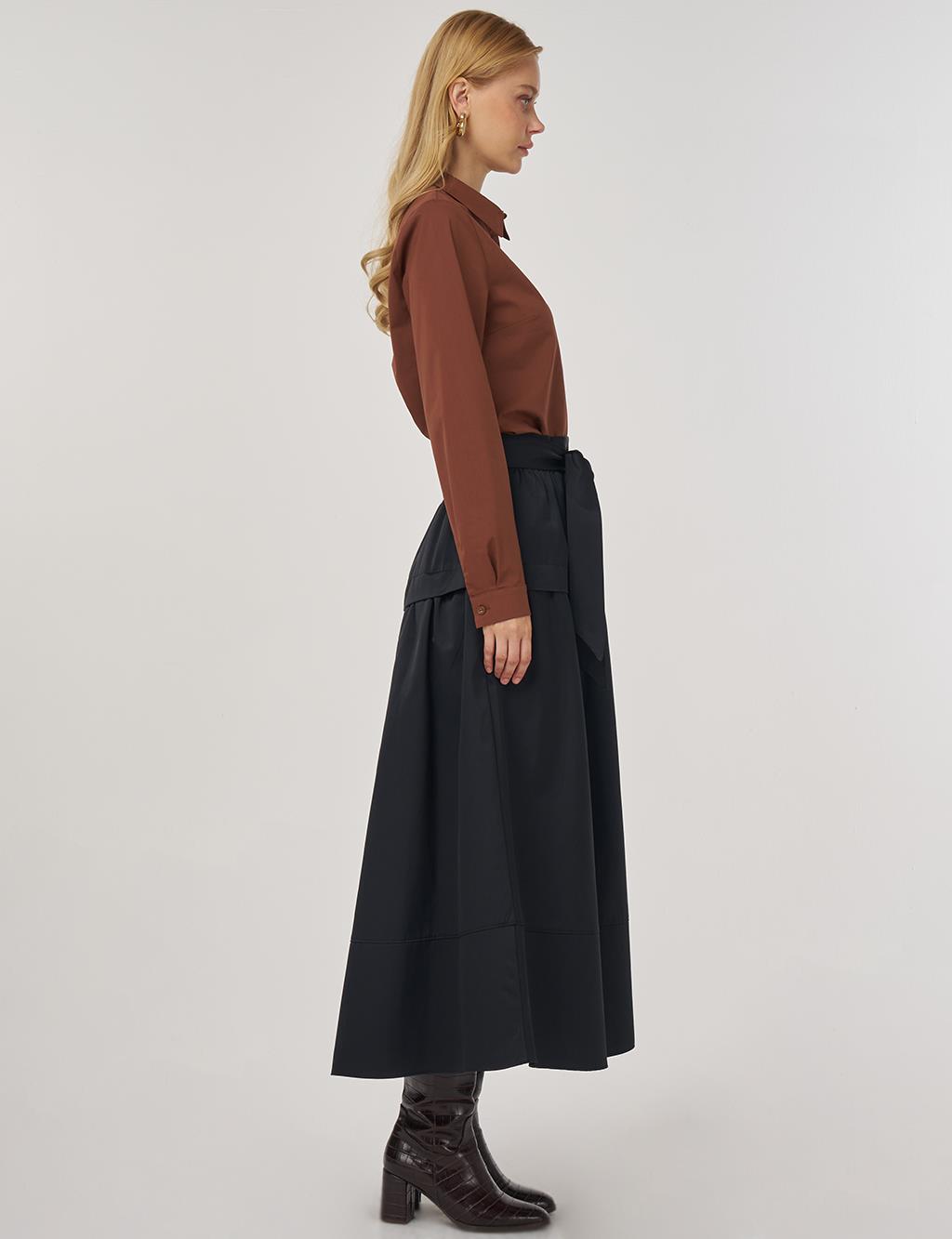 Belted A-Line Skirt in Black