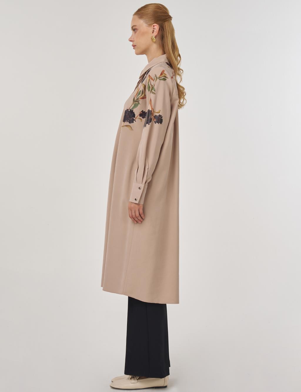 Floral Print Rayon Tunic in Mink