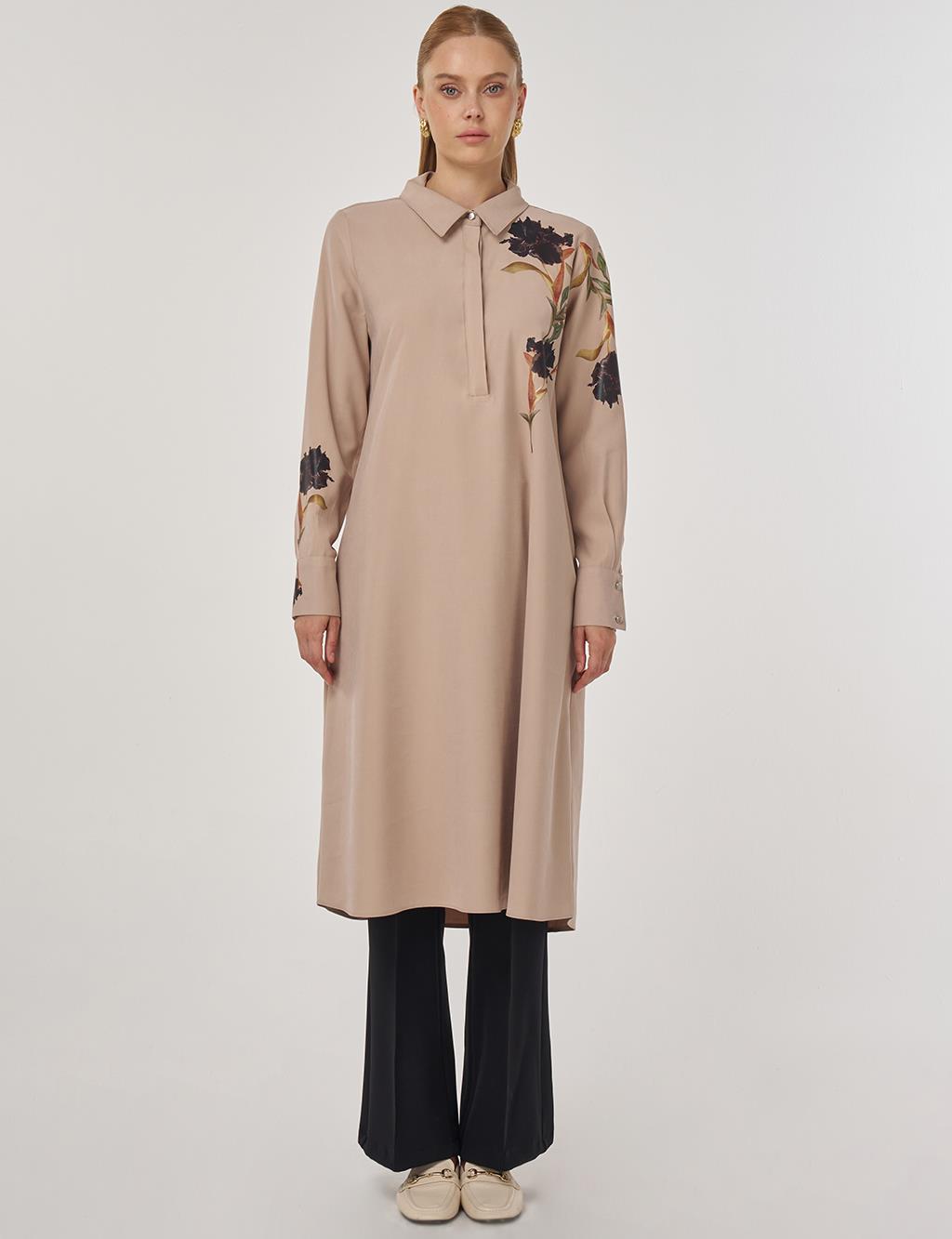 Floral Print Rayon Tunic in Mink