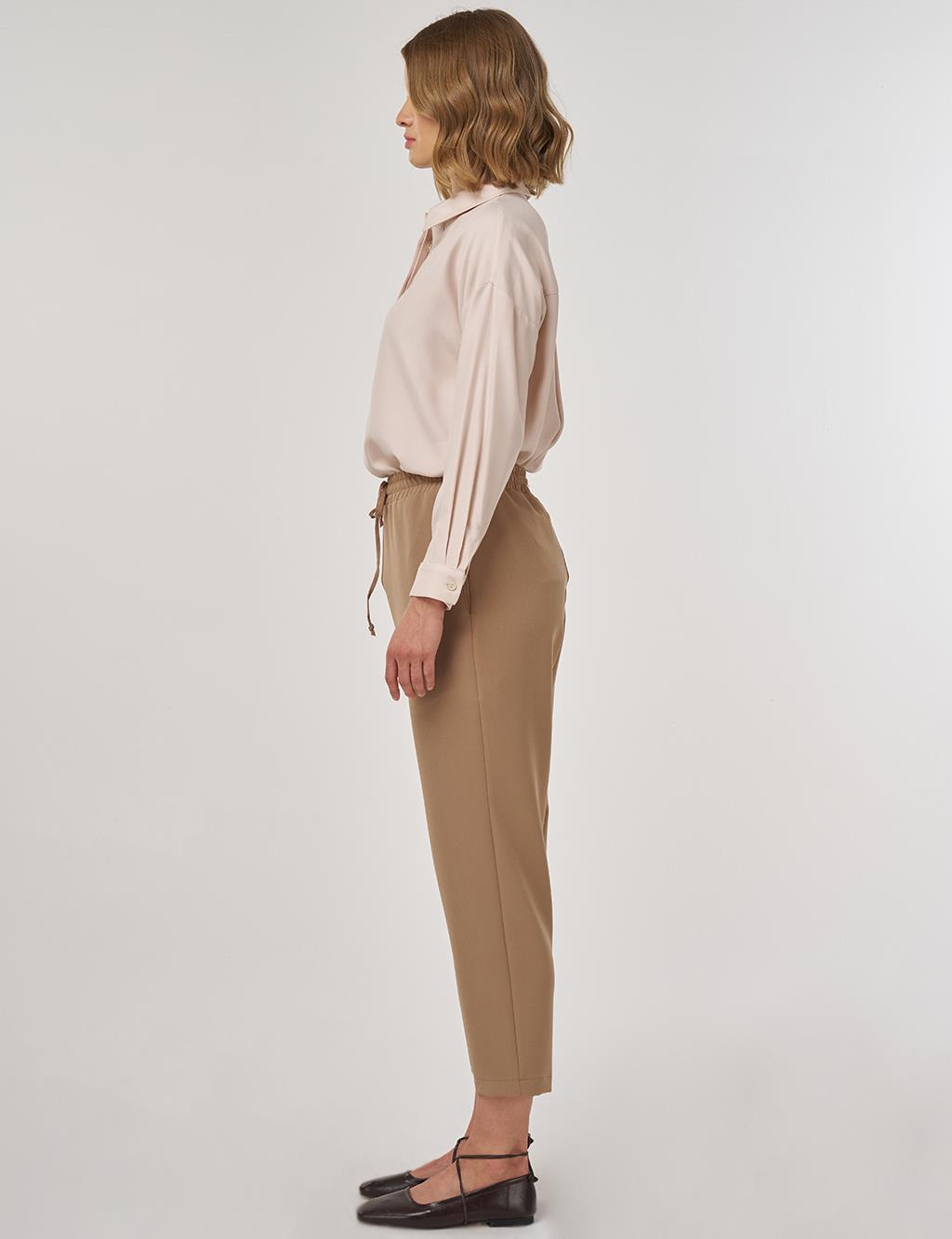 Beli Lastikli Rahat Kesim Pantolon Koyu Vizon 