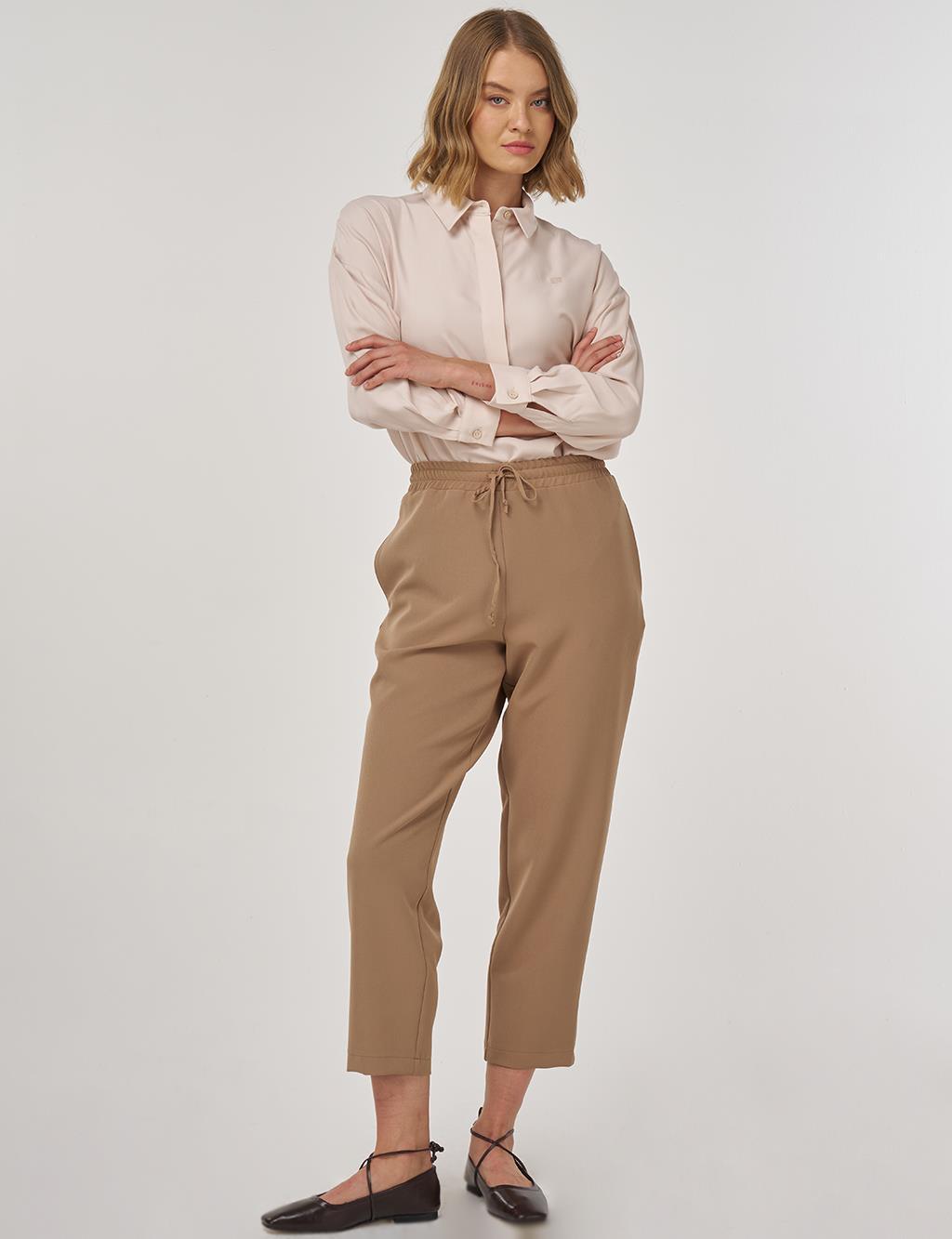 Beli Lastikli Rahat Kesim Pantolon Koyu Vizon 