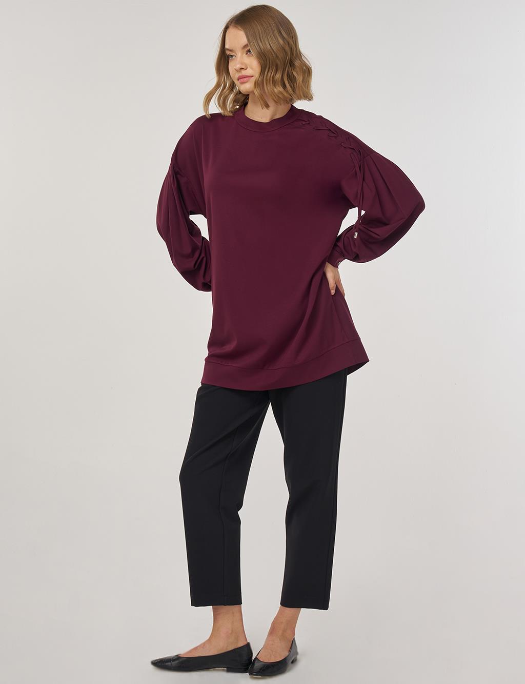 Omzu Bağcıklı Sweatshirt Koyu Bordo