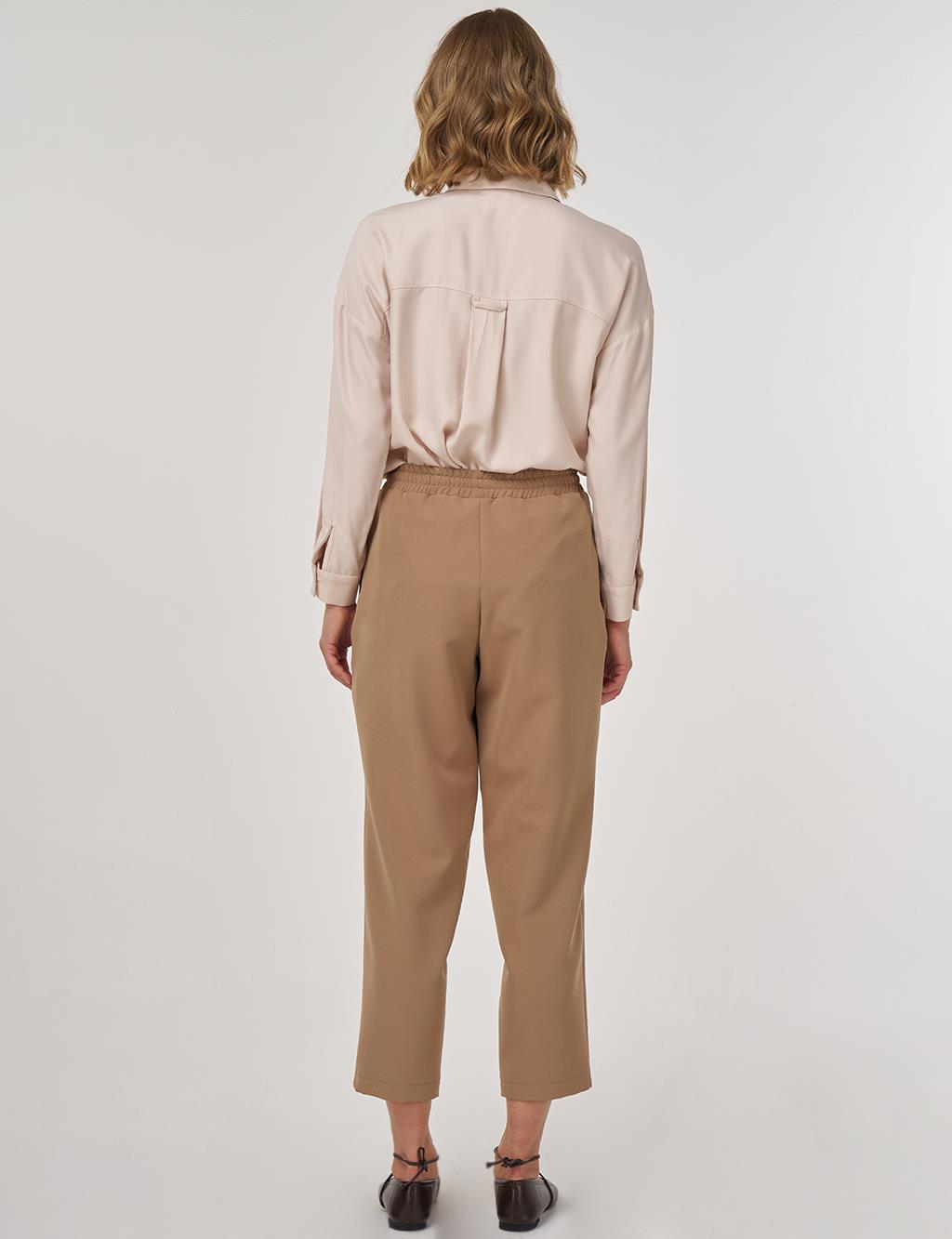 Beli Lastikli Rahat Kesim Pantolon Koyu Vizon 