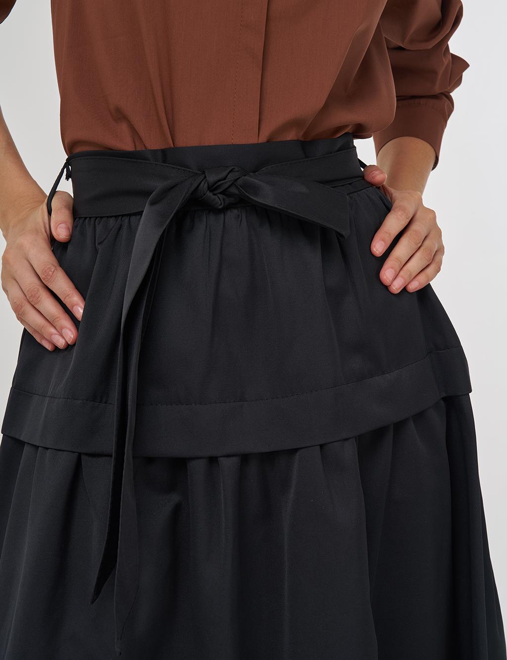 Belted A-Line Skirt in Black